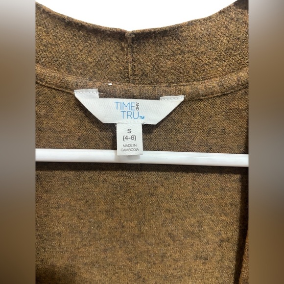 Time And Tru Open Front Duster Cardigan With Pockets Size S (4-6)Camel Heathered - Picture 6 of 11